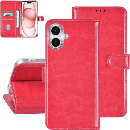 TUNIQ telefoonhoesje voor Apple iPhone 16 Plus - Boekmodel met pasjeshouder - Magneetsluiting - Roze