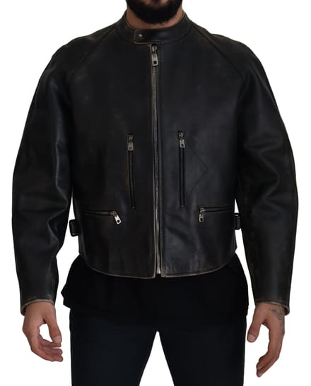 Dolce & Gabbana Zwart Leren Rits Bikerjas Heren Jacket