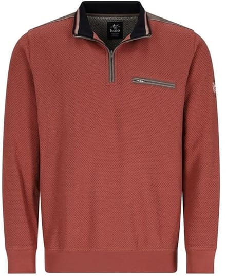 Hajo - Heren sweater met rits - Rood bruin - Maat M