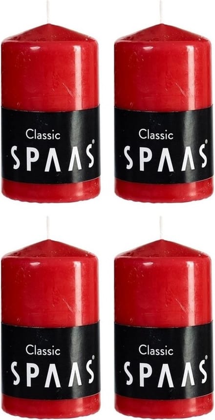 Cilinderkaars/stompkaars - rood - 4x - 6 x 10 cm - 25 branduren - horeca kaarsen