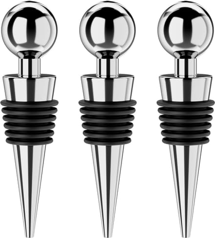 Dailygoods- Wijnstopper Vacuum - Set van 3 - Roestvrij Stalen Flessenstop - Chromen Flessenstopper - Keuken Accessoires - Bar Accessoires - Flesstopper