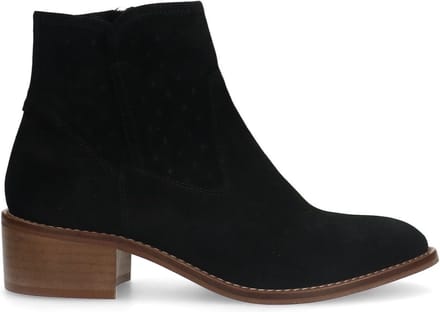 Manfield - Dames - Zwarte suède enkellaarsjes - Maat 36
