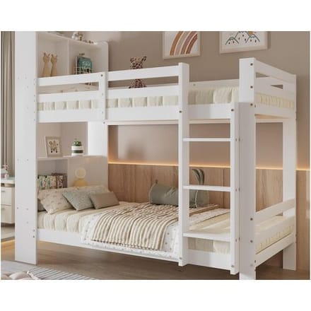 ModernLuxe Stapelbed met vakken en ladder - grenen frame - 90x200cm - wit