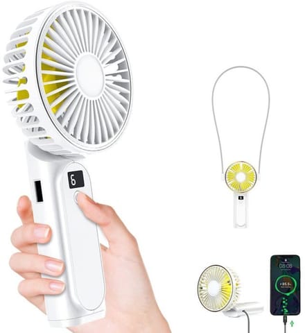Draagbare ventilator 4000mAh - 6 windsnelheden - 180° opvouwbaar - Wit LCD-scherm