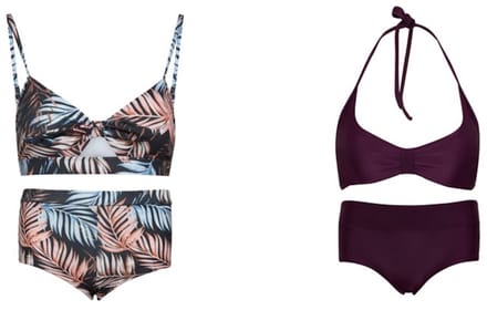 Set van 2 bikini hipster broekje en top - Palm leaf/ Aubergine 152-158