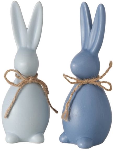 Boltze - Set van 2 - Haasjes - Beeldjes - Keramiek - Blauw - Pasen - Voorjaar - 13x5cm
