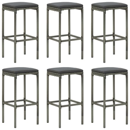 vidaXL - Barkrukken - 6 - st - met - kussens - poly - rattan - grijs