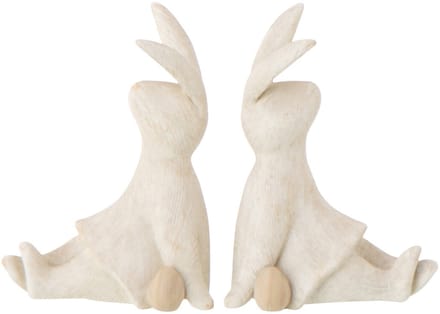 J-Line decoratie Konijn Zitting - polyresin - beige - set van 2