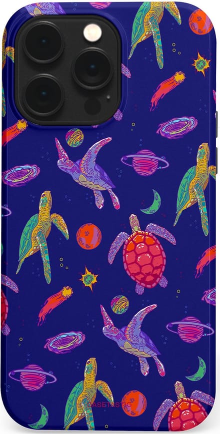 Casetastic hoesje geschikt voor Apple iPhone 14 Pro Max - MagSafe - Dubbellaagse bescherming - Kosmische schildpad - Fashion Case - Donkerblauw Lavendel
