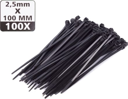 Hofftech Zwarte nylon kabelbinders - UV-bestendig - 2,5 x 100 mm - 100 stuks