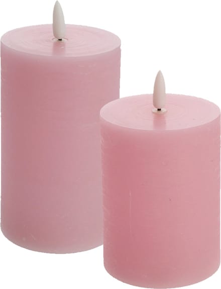 LED kaarsen/stompkaarsen - set 2x - lichtroze - H10 en H12,5 cm - flikkerend licht - timer