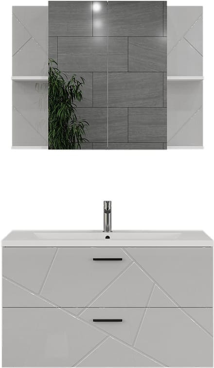 Vicco Badkamermeubelset Irma, Wit/Wit Hoogglans, 3-delig