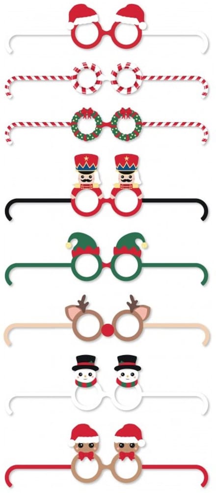 PARTYPRO - 8 grappige kartonnen brillen "Sweety Xmas" voor Kerstmis