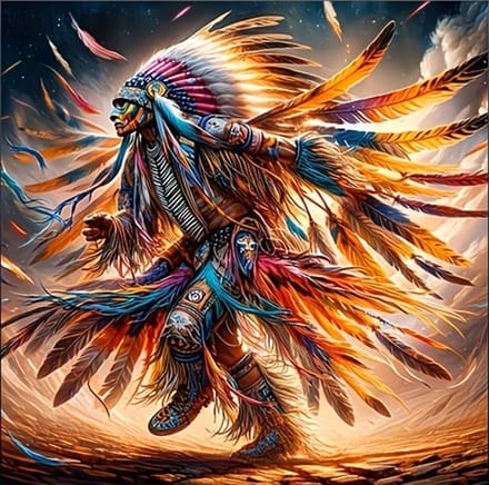 nr 609 Diamond Painting Indiaan met veren 40x40cm (rond)