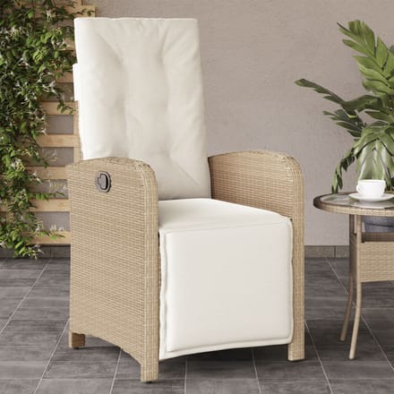 vidaXL - Tuinstoel - verstelbaar - met - voetensteun - poly - rattan - beige