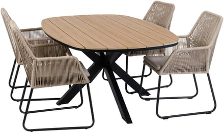 Tuinset Mona/Cadiz | 4 personen | Deens ovaal 180 cm | Rope & Tecon Teak