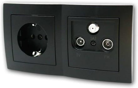 Zwart Inbouw Stopcontact en Antenne-/Satellietaansluiting voor TV Hoek