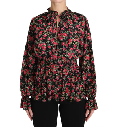 Dolce & Gabbana Zwarte Rozenprint Bloemige Shirt Top Blouse