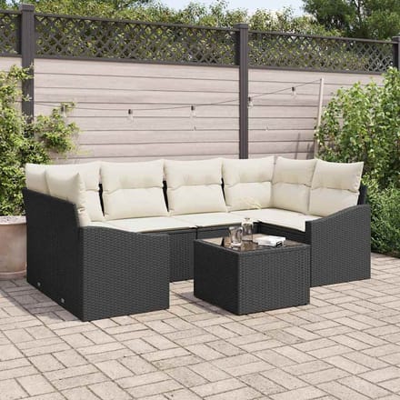 vidaXL Bankstel 7 st Zwart en Crème poly rattan