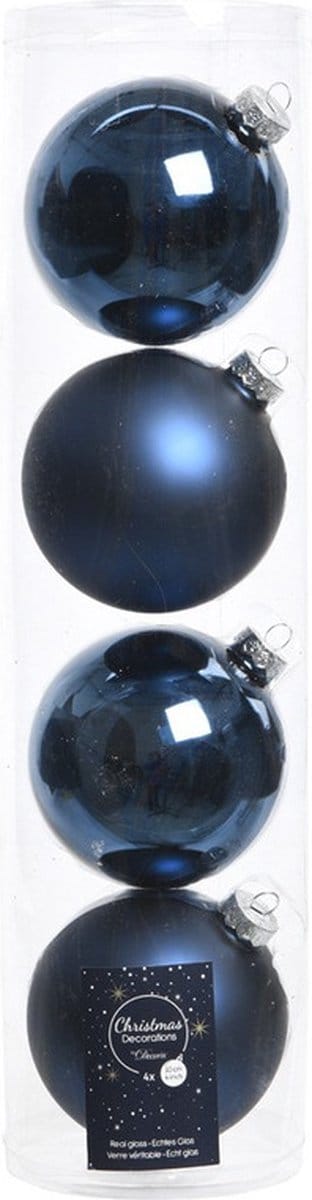 Decoris Kerstballen - 4x stuks - donkerblauw - glas - 10 cm - kerstversiering - Kerstboomversiering