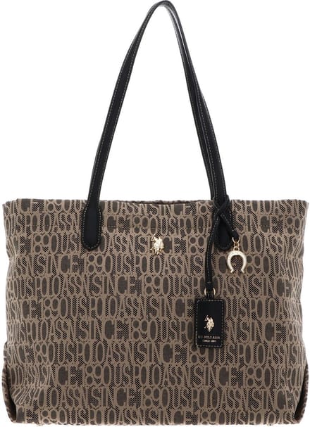 U.S. POLO ASSN. schoudertas shopper Jacquard Shopping Bag Black Taupe