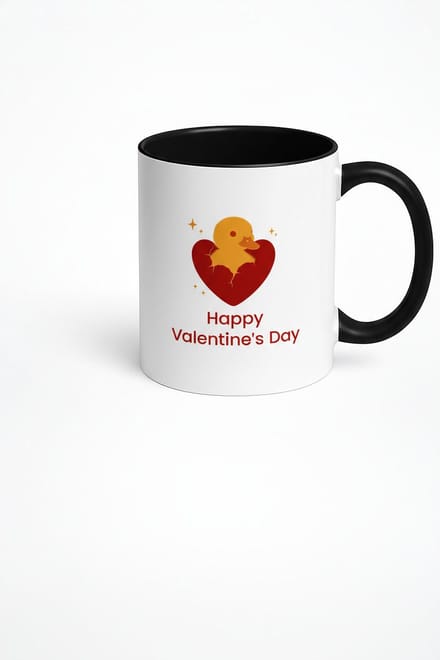 Valentijnsdag Mok Eendje in Hart | 'Happy Valentine's Day' Keramische Beker | Liefdes Cadeau