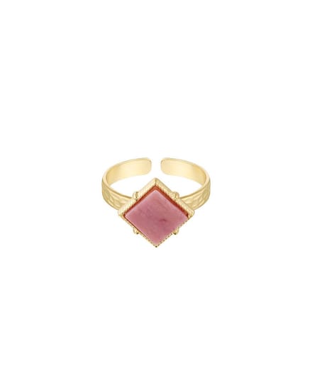 Verstelbare ring met roze steen 'Diamond Stone - Pink' - Goudkleur RVS/Stainless Steel