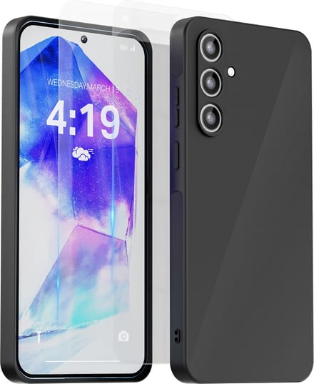 Hoesje geschikt voor Samsung A55 Zwart - 2x screenprotector - beschermglas screen protector- Anti Shock case