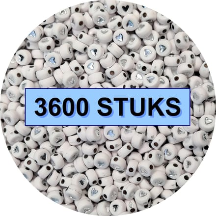 Fako Bijoux® - Hartjes Kralen Bulk - Acryl - 7mm - Sieraden Maken - 3600 Stuks - Wit/Zilver