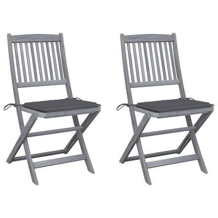 vidaXL - Set - van - 2 - klapstoelen - met - kussens, - gemaakt - van - massief - acaciahout.
