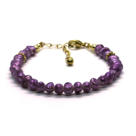 Heaven Eleven - dames armband - zoetwaterparels - paars - goud rvs