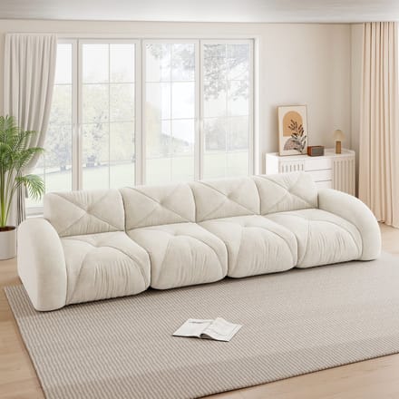 MODENUIT Modulaire Bank 4-Zits - Frameloos Ontwerp Met 32D Schuim - Voor Woonkamer En Lounge - Chenille Wit