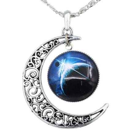 Fako Bijoux® - Ketting - Cabochon - Maan - Donkerblauw
