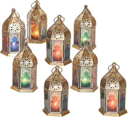 Oosterse glazen lantaarns Nael veelkleurig set van 8