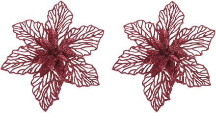 Kerstboomversiering Kerstster - 2x - 17 cm - rood glitter - op clip - ornament
