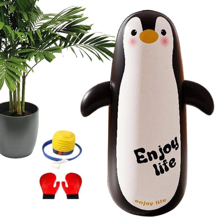 Opblaasbare Bokszak - Kinder Boksuitrusting - Stressvermindering Kinderen - Inclusief Handschoenen Pomp - 119 cm Hoog - Pinguïn