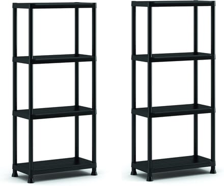 Keter Stellingkast Plus 60/4 - set van 2 - Opbergrek met 4 planken - 60x30x135cm - Zwart