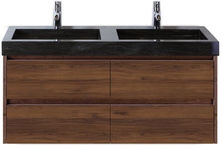 Dante Badmeubelset 120 cm - Walnoot - Wastafel Hardsteen Wit Lucca Dubbel