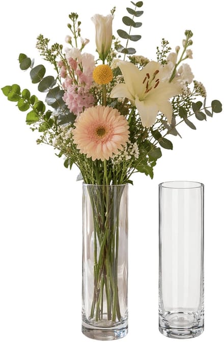 Atmosphera Bloemenvaas Flora - 2x - glas - 26 cm - cilinder - boeketvaas - slanke vaas
