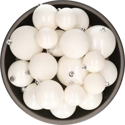 Decoris kerstballen - 26x st - wit - kunststof - mix 6, 8 en 10 cm