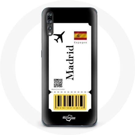Coque - Huawei - P20 - Souple - Noir - Billet d'avion Madrid Espagne