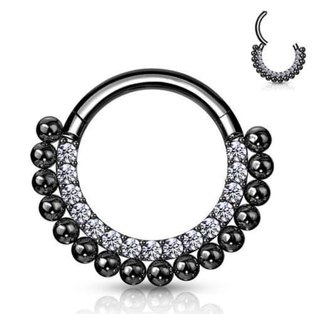 Piercing PVD Balls gemmed 1.2x8 - zwart - LMPiercings