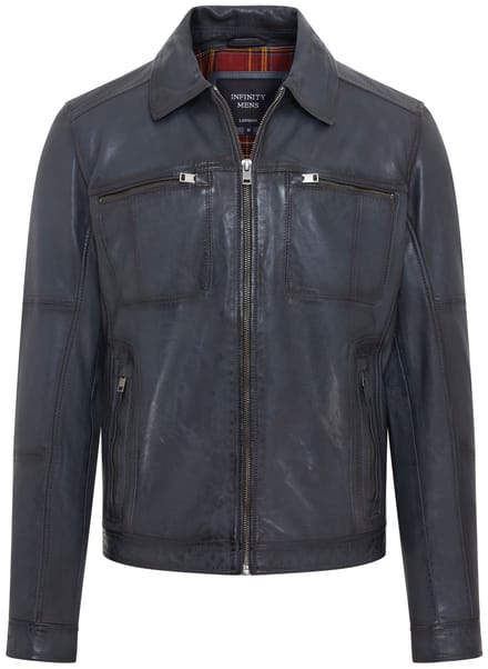 Heren Blauw Klassiek Leren Bikerjack - Bettles
