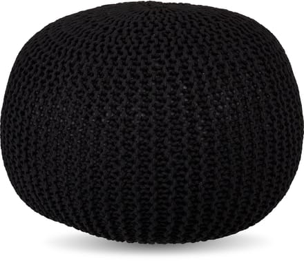Poef - ⌀ 46 cm - gebreid - zwart