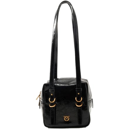 PINKO Cubic Mini tas Schoudertas Leder 16 cm - Dames - nero-antique gold