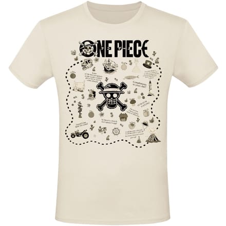One Piece - Anime T-shirt - Treasure Map - S tot XXL - voor Mannen - ecru