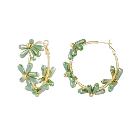 Yehwang Oorbellen Flowering Rings goud groen