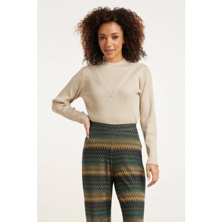 Smashed Lemon 24788 zandkleurige geribde coltrui met lurex