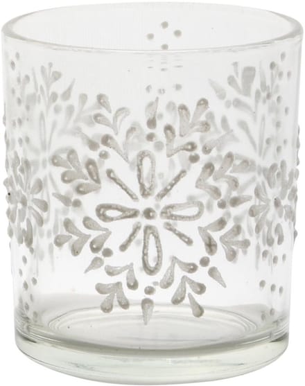 Dekoratief | Theelichthouder 'Winter Flake', transparant/wit, glas, 7x7x8cm | A255289
