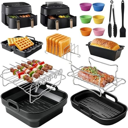 15-delige siliconen accessoireset geschikt voor Philips Airfryer Dual Basket 3000-5000 serie 9L